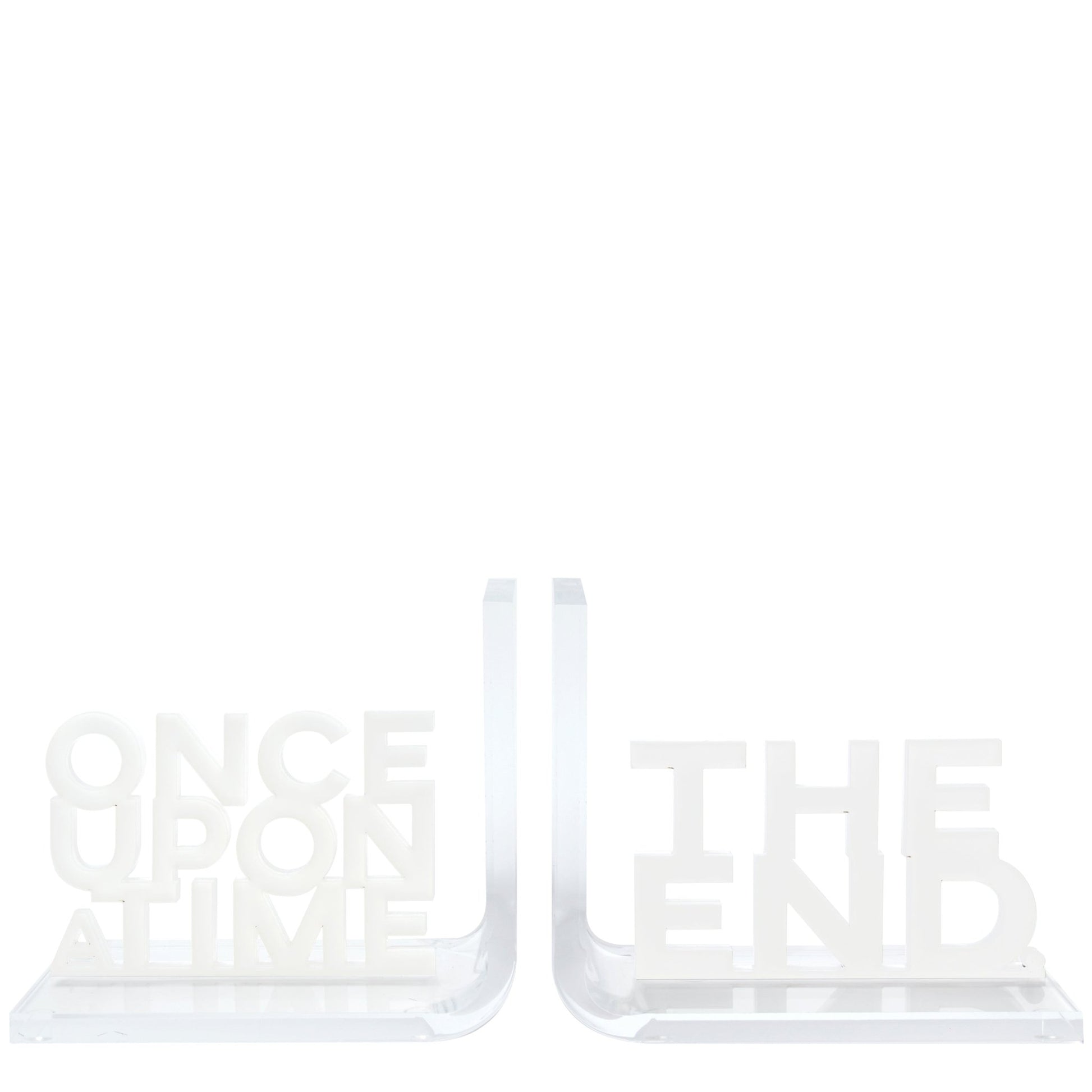 White Once Upon A Time & The End Acrylic Bookends - Tara Wilson Designs