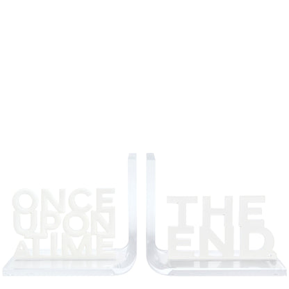 White Once Upon A Time & The End Acrylic Bookends - Tara Wilson Designs