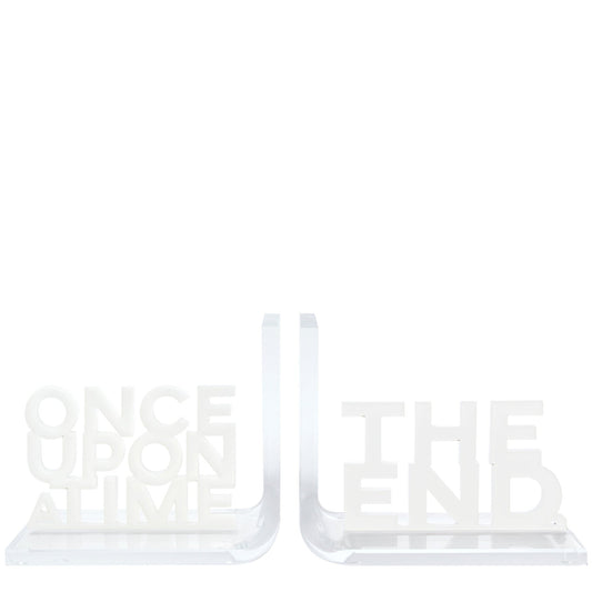 White Once Upon A Time & The End Acrylic Bookends - Tara Wilson Designs
